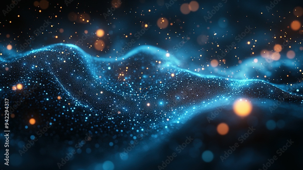 Abstract Blue and Orange Glittering Wave with Bokeh Abstract Blue and Orange Glittering Wave with Bokeh