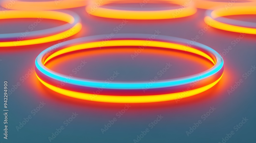Abstract Neon Circles in Orange, Yellow, Blue Abstract Neon Circles in Orange, Yellow, Blue