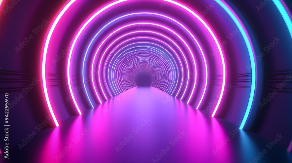 Abstract Purple and Blue Neon Lights Tunnel Background