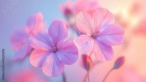 Delicate Pink Flowers in Soft Light Closeup Macro Photography