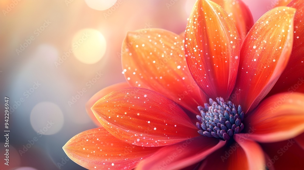 Fototapeta premium Closeup Red Flower Petals, Soft Bokeh Background