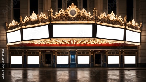 Wallpaper Mural Iconic vintage theater facade at night, showcasing a beautifully designed marquee, perfect for film and entertainment-related projects. Torontodigital.ca