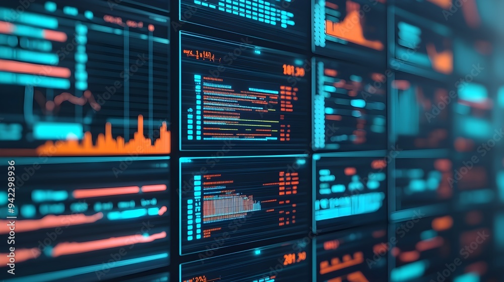 Futuristic Digital Interface with Data & Graphs Futuristic Digital Interface with Data & Graphs