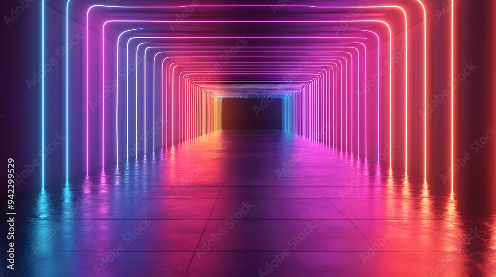 Neon Light Tunnel Background - Abstract, Modern, Futuristic Neon Light Tunnel Background - Abstract, Modern, Futuristic
