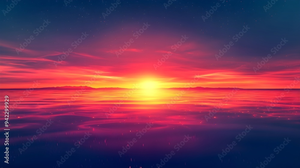 Fototapeta premium Vibrant Sunset Over Water with Stars Reflection