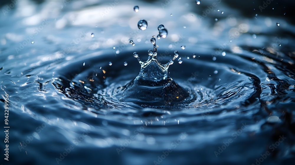 Water Drop Splash, Ripples, Blue Liquid Macro Water Drop Splash, Ripples, Blue Liquid Macro