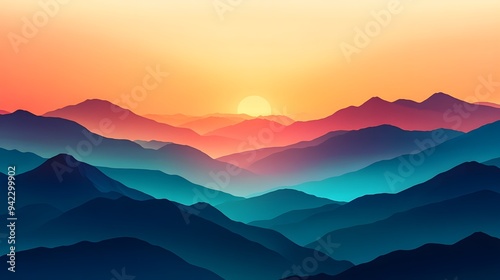 Sunset Mountain Range Landscape Illustration