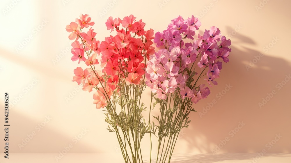 Obraz premium Pink and Orange Flowers Bouquet on Peach Background