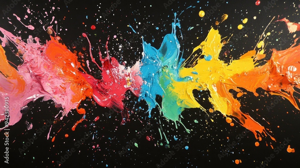 Dynamic paint splatters in artistic formation Dynamic paint splatters in artistic formation