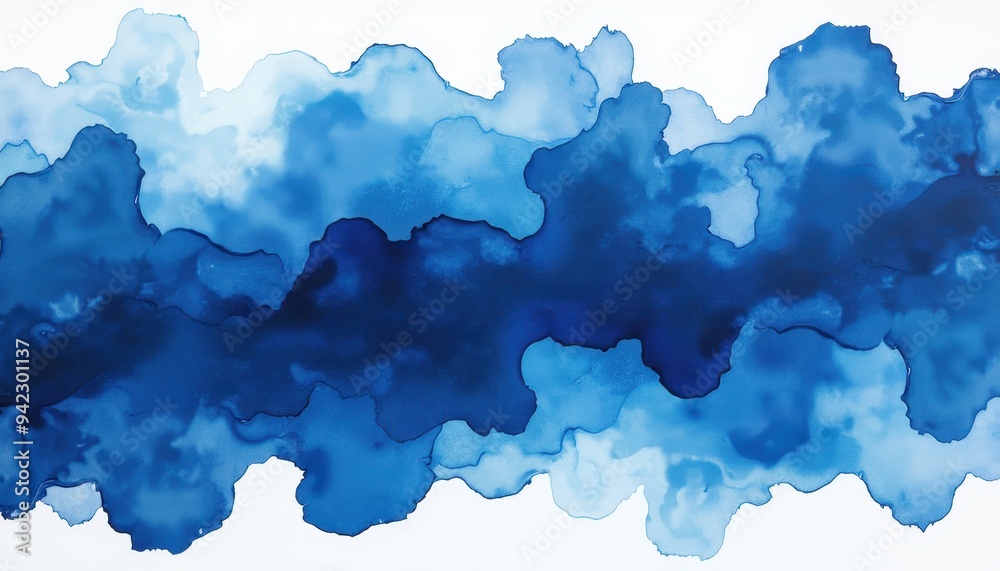 Abstract blue watercolor painting with shades of blue and white. Abstract blue watercolor painting with shades of blue and white.