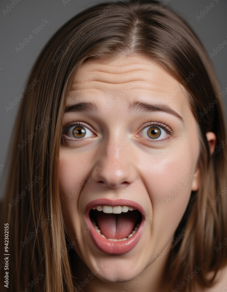Surprised young Caucasian woman with wide-open mouth Surprised young Caucasian woman with wide-open mouth