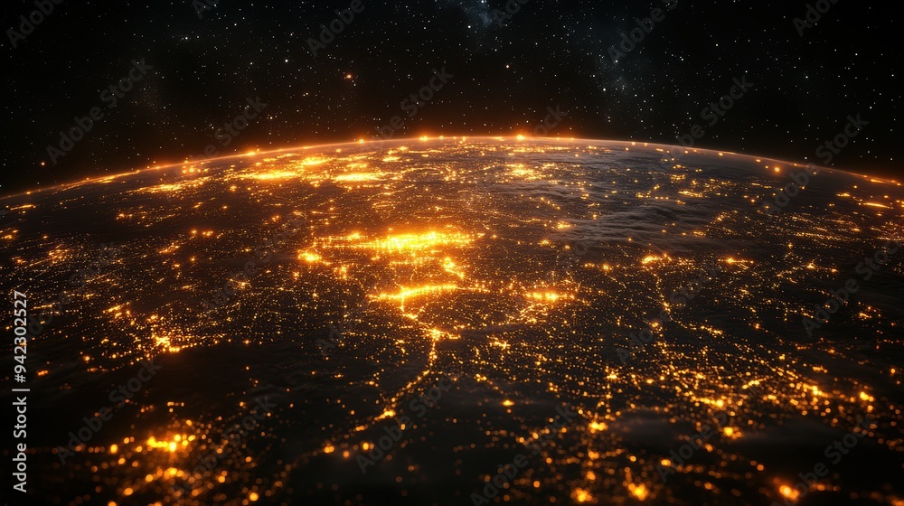 Obraz premium Earth at Night with City Lights and Stars