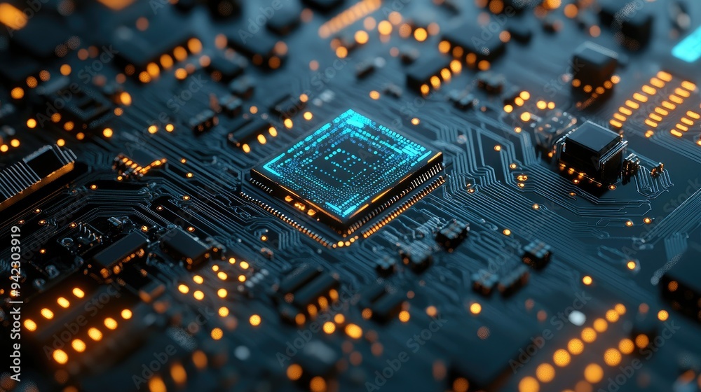 Glowing digital circuit board with cyber effects Glowing digital circuit board with cyber effects