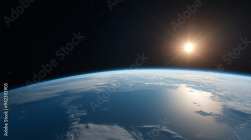 View of the Earth from space with the sun rising