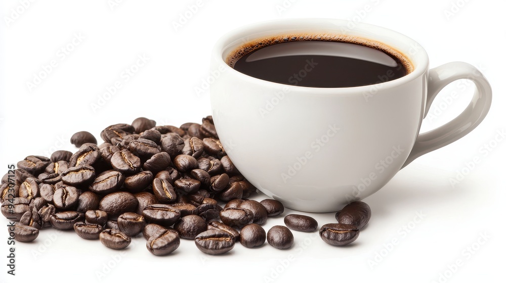 Coffee Cup with Roasted Coffee Beans Isolated on White Coffee Cup with Roasted Coffee Beans Isolated on White
