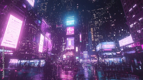 Neon Cityscape Raining Night Street Cyberpunk Cityscape