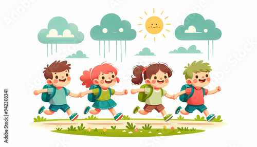 Children Playing in a Sunny Field