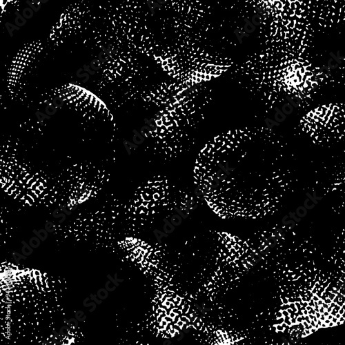 Black and white abstract background with grain. Textured illustration with dots