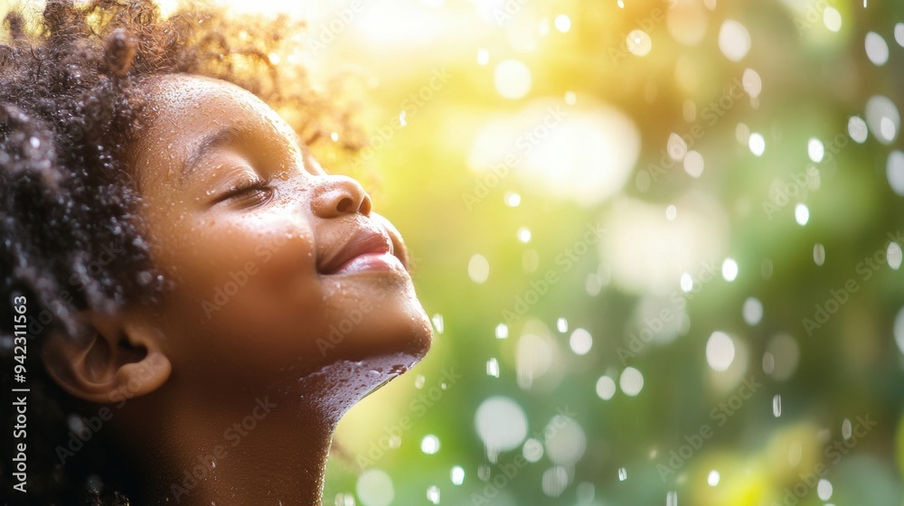 A close up of a young girl with curly hair smiling, AI A close up of a young girl with curly hair smiling, AI