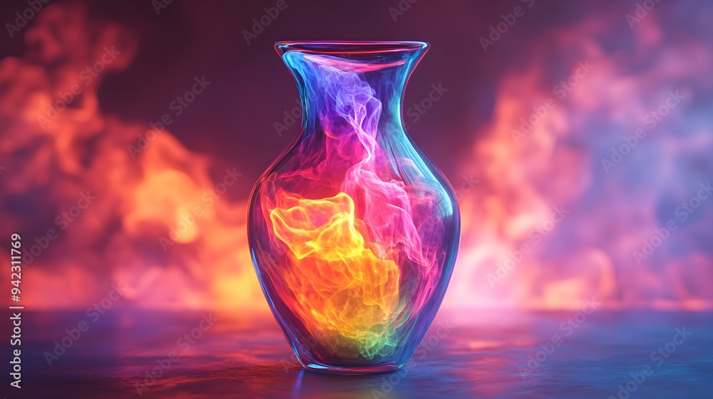 Shapeshifting vase filled with vibrant neon liquid, floating in an ethereal space, its form morphing between fluid and solid states, surreal aesthetic Shapeshifting vase filled with vibrant neon liquid, floating in an ethereal space, its form morphing between fluid and solid states, surreal aesthetic