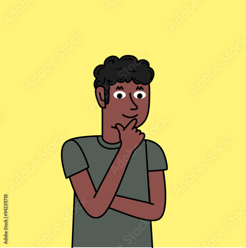 black boy with many doubts thinking .eps