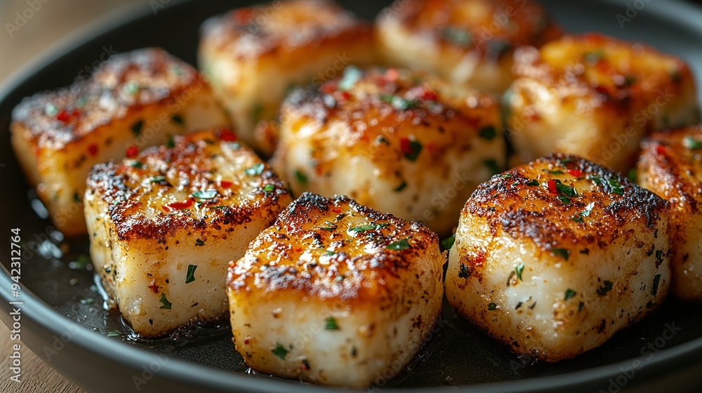 Close-up of Pan-Seared Scallops with Herbs and Spices Close-up of Pan-Seared Scallops with Herbs and Spices