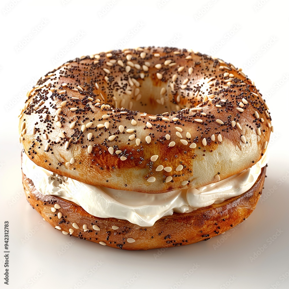 Freshly Baked Sesame Bagel with Cream Cheese Freshly Baked Sesame Bagel with Cream Cheese