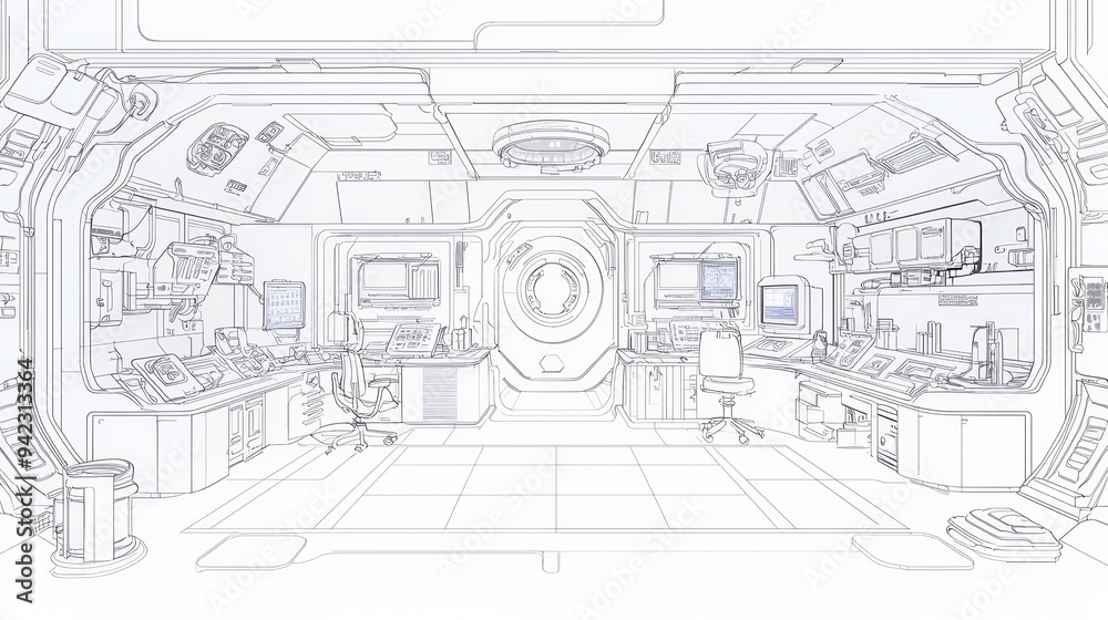 Fototapeta premium Futuristic Spacecraft Interior Sketch Design