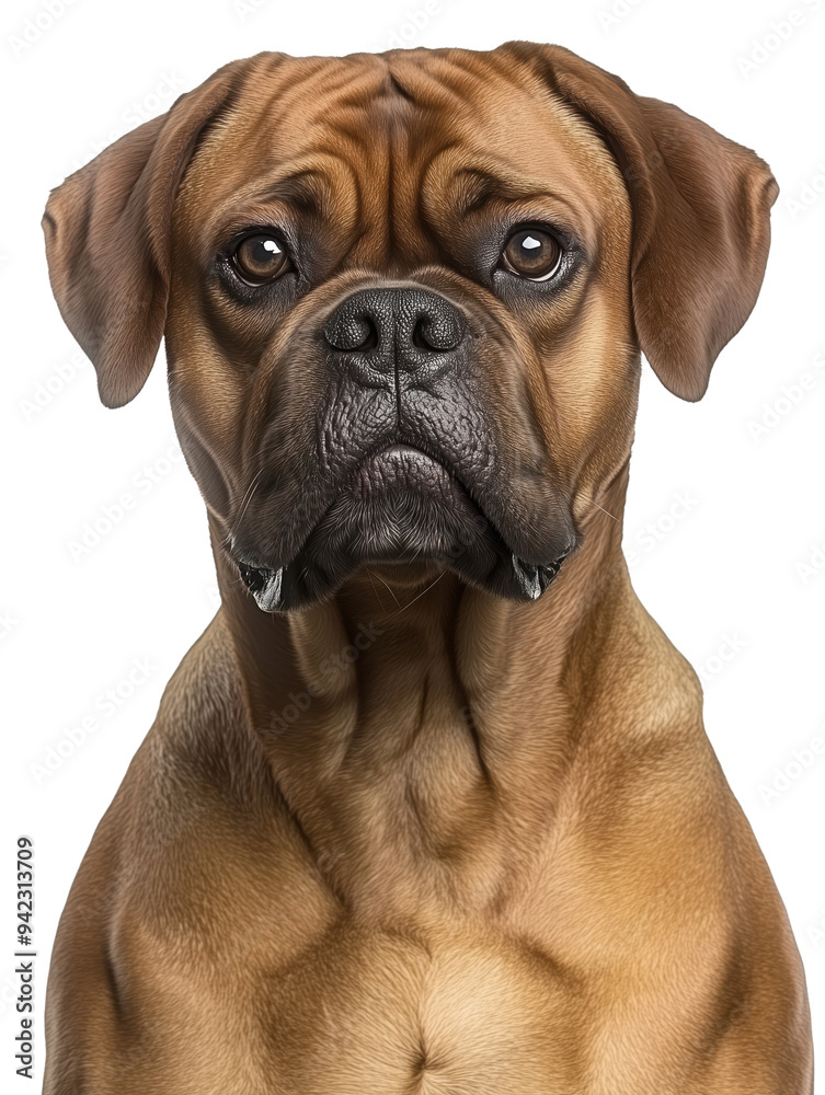 Bullmastiff dog looking forward on transparent background