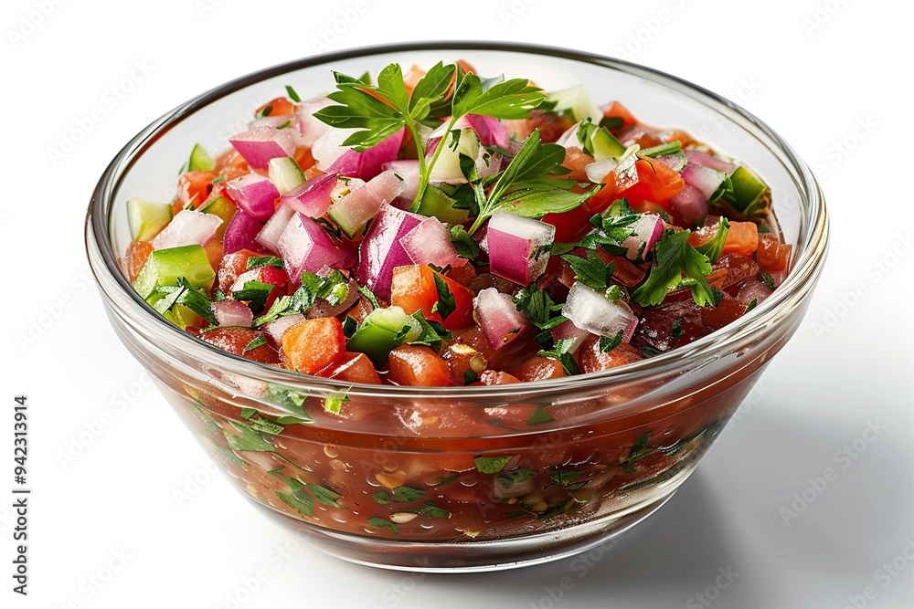 Fresh and Colorful Salsa in a Glass Bowl Fresh and Colorful Salsa in a Glass Bowl