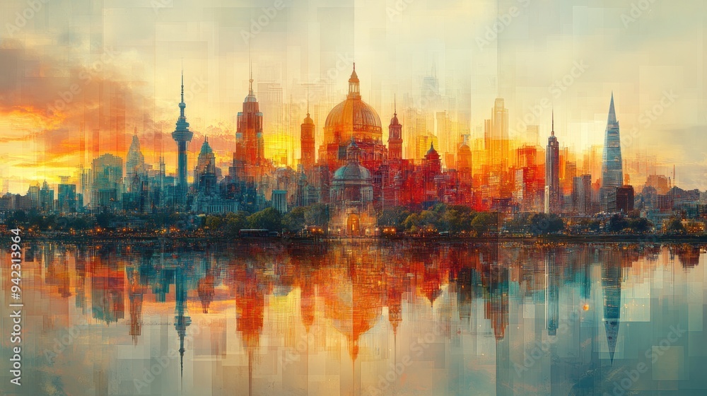 Cityscape Reflection at Sunset Cityscape Reflection at Sunset