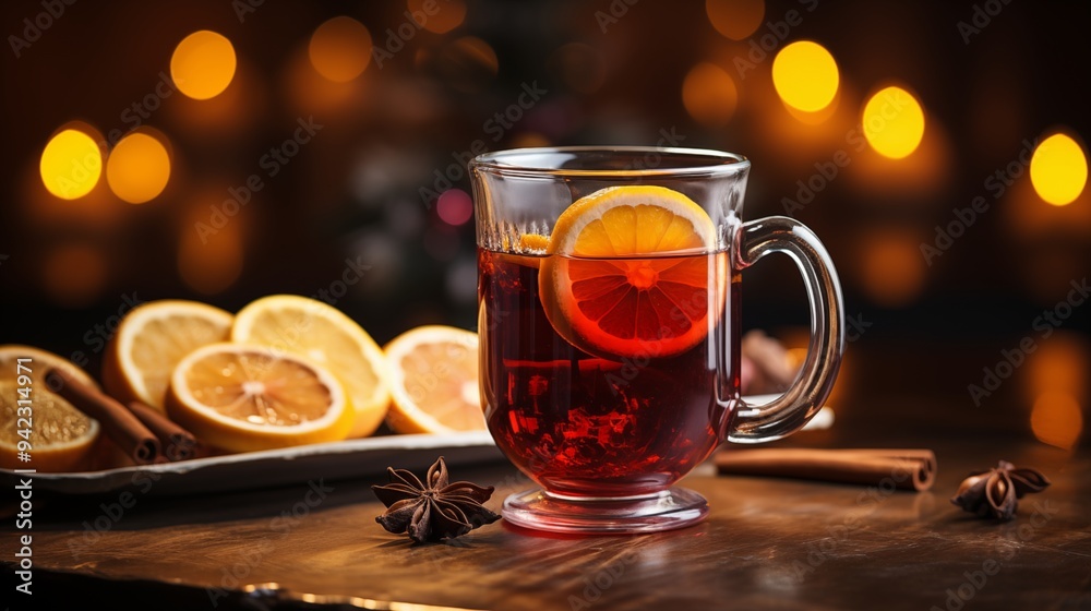 Mulled wine on a wooden background, product. Christmas background, place for text Mulled wine on a wooden background, product. Christmas background, place for text
