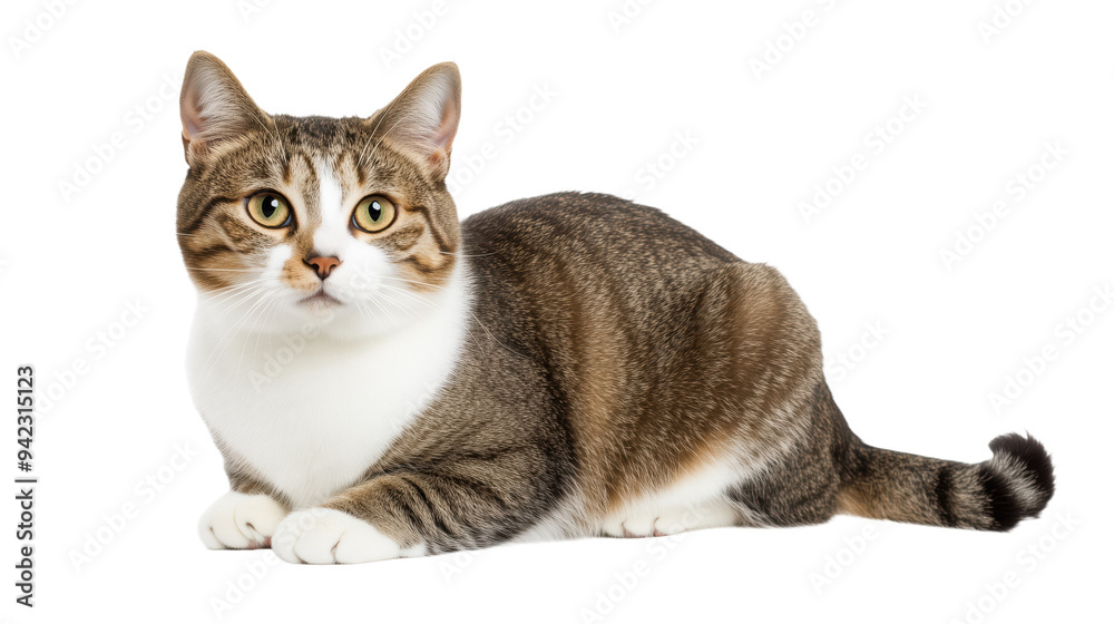 Obraz premium Tabby cat lying down on transparent background