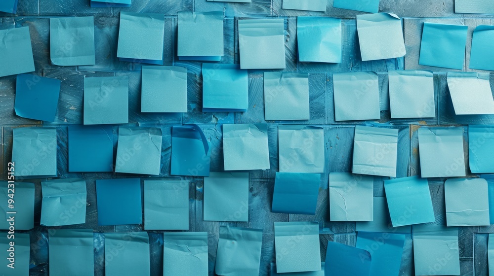 Blue note paper on wall background generative ai Blue note paper on wall background generative ai