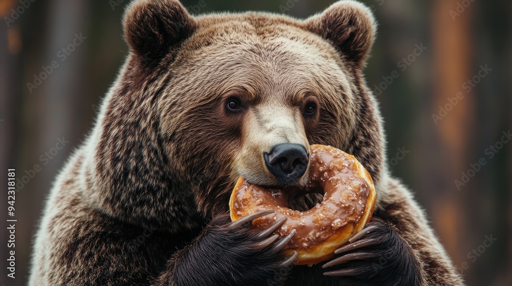 Obraz premium Whimsical Bear Feasting on Donut