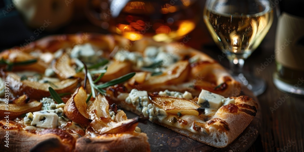 Pizza Slice with Blue Cheese Caramelized Pear and Honey Pizza Slice with Blue Cheese Caramelized Pear and Honey