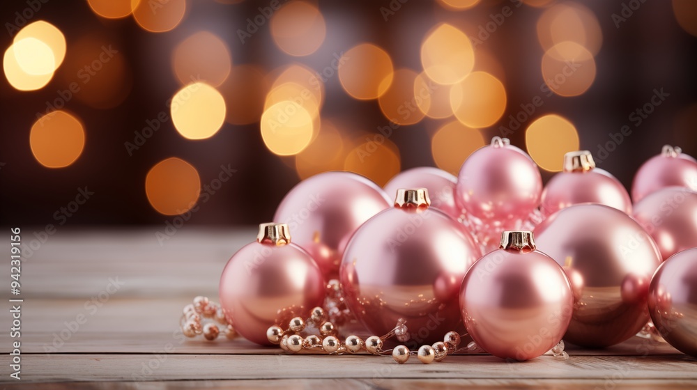 Pastel Pink and Gold Festive Background. Premium Christmas Decorations. Pastel Pink and Gold Festive Background. Premium Christmas Decorations.