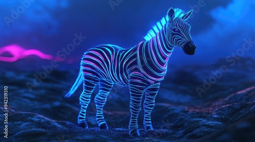 Neon Zebra in a Futuristic Landscape