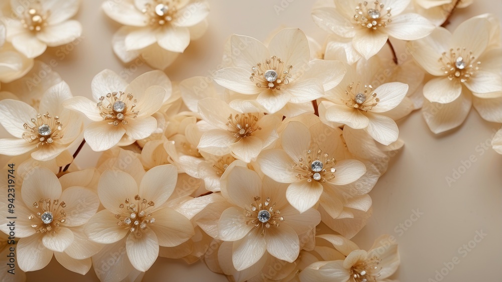 Gorgeous flowers in beige shades with diamonds Gorgeous flowers in beige shades with diamonds