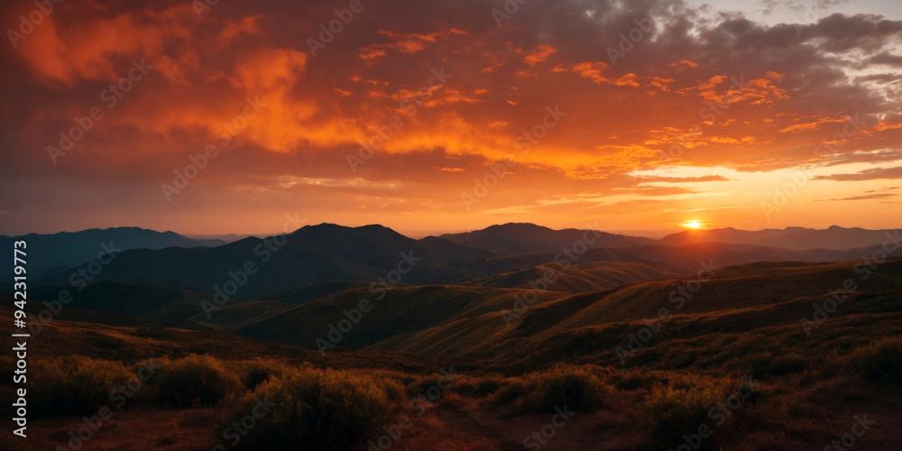 Beautiful Mountains at Sunset in Orange Tones Beautiful Mountains at Sunset in Orange Tones