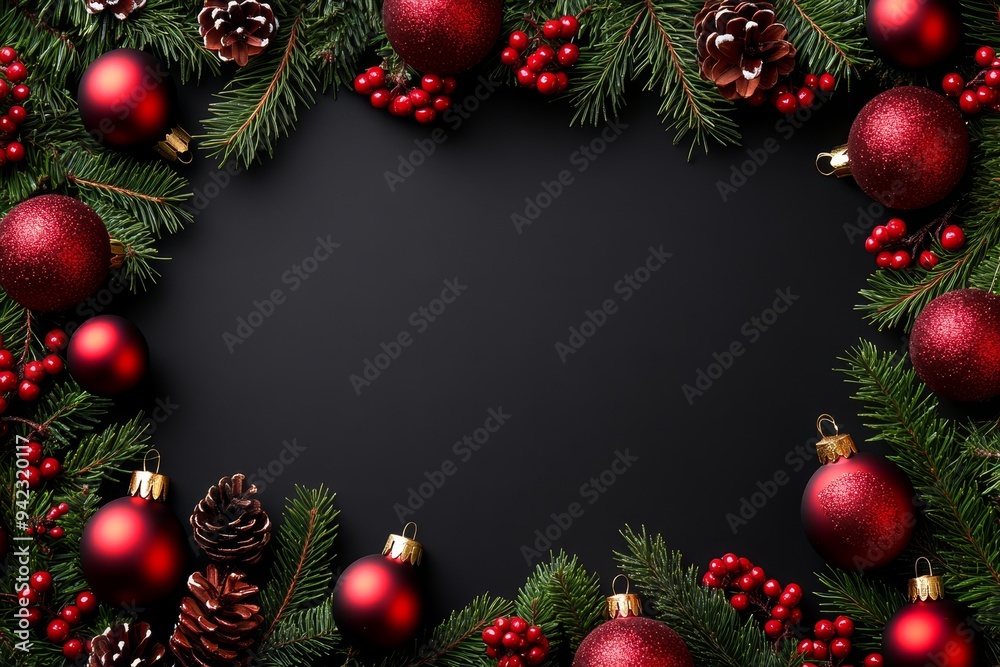 Festive Christmas New Year border. Xmas background and frame composition. Christmas banner and web poster Festive Christmas New Year border. Xmas background and frame composition. Christmas banner and web poster