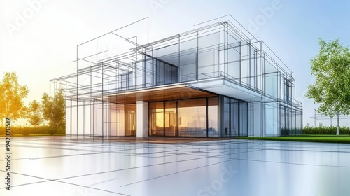 Modern architecture development with holographic plans