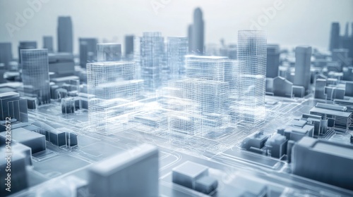 Modern architecture development with holographic plans