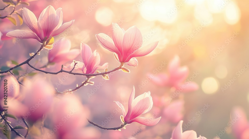 Pink magnolia flowers blooming in spring garden Pink magnolia flowers blooming in spring garden