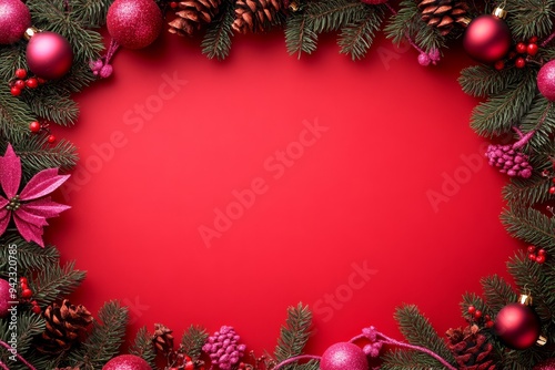 Festive Christmas New Year border. Xmas background and frame composition. Christmas banner and web poster