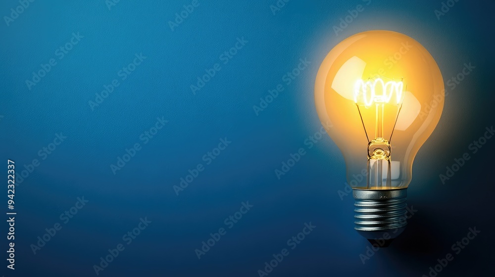 A solitary lightbulb illuminating a blue background with copy space A solitary lightbulb illuminating a blue background with copy space