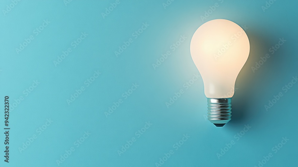 A solitary lightbulb illuminating a blue background with copy space A solitary lightbulb illuminating a blue background with copy space