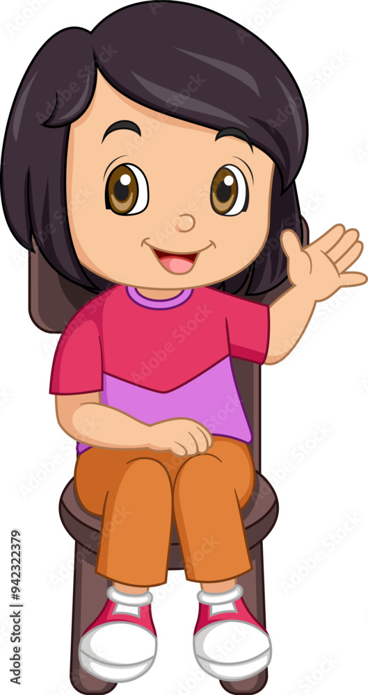Cartoon little girl sitting on the chair Cartoon little girl sitting on the chair