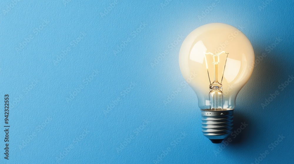 A solitary lightbulb illuminating a blue background with copy space A solitary lightbulb illuminating a blue background with copy space