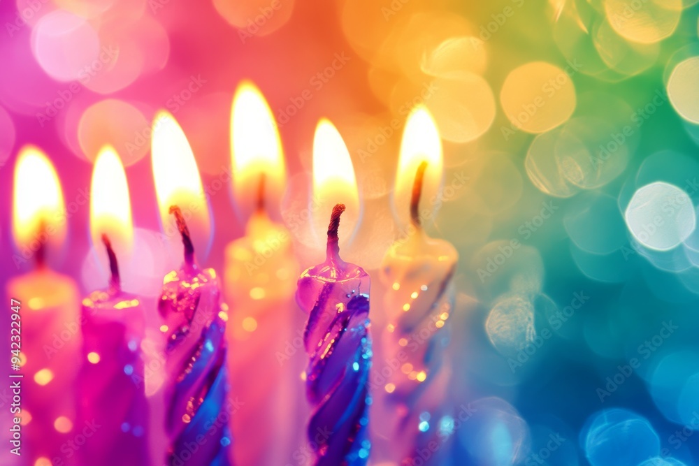 Brightly colored birthday candle display with vibrant background celebrating a joyous occasion Brightly colored birthday candle display with vibrant background celebrating a joyous occasion